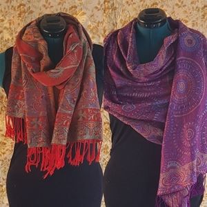 2 pashmina & silk shawls w bonus scarf